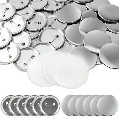 200 Sets Blank Button Making Supplies 25mm (1 Inch), Metal Badge Parts With Pin Backs & Clear PVC Films, Professional Round Pin Badge Component Kit For Personalised Crafting & Merchandising