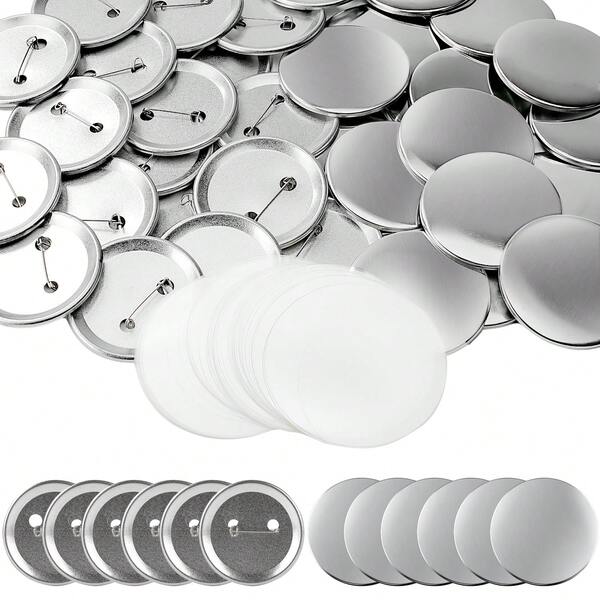 200 Sets Blank Button Making Supplies 25mm (1 Inch), Metal Badge Parts With Pin Backs & Clear PVC Films, Professional Round Pin Badge Component Kit For Personalised Crafting & Merchandising