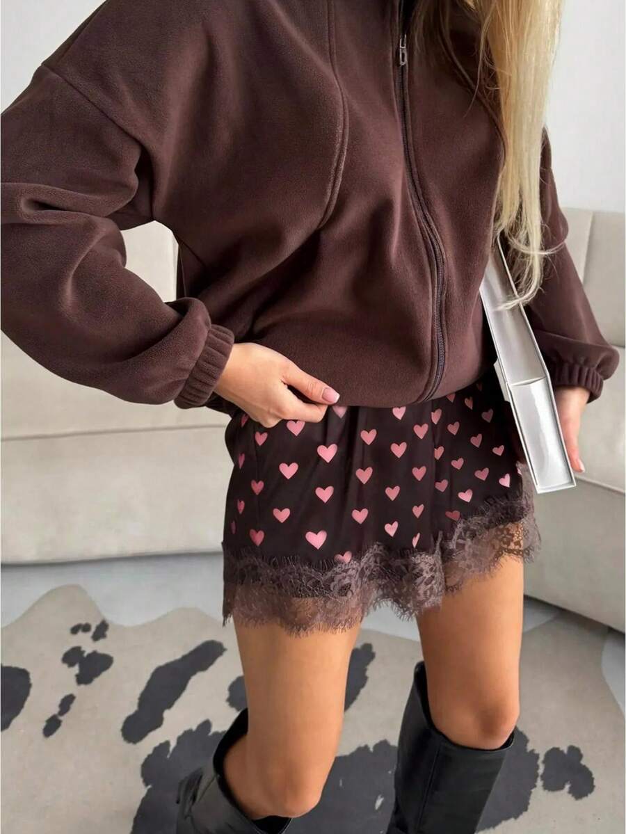 Boho Women's Lace Trim Satin Silk Shorts Shiny Elastic Waist Mini Shorts Pettipants Half Slip Shorts French Knickers Boyshorts For Dresses Full Coverage Underwear Lounge Pants - 泡泡糖粉 - 查看 1