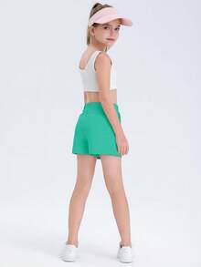 High Waisted Shorts With Pockets For Teen Girls - Casual School Uniform Shorts, Comfortable Fit - Mint Green - View 6