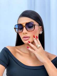 OCULOS AZUL TARTARUGA QUADRADO  Casual  Boho  EleganteElegância    óculos  CASUAL - Caramelo - Visão 4