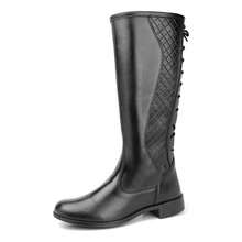 Women's Elegant Riding Boot, High Shaft, Lace-Up, Side Zipper, Soft And Comfortable, New Winter Collection - 黑色 - 查看 6