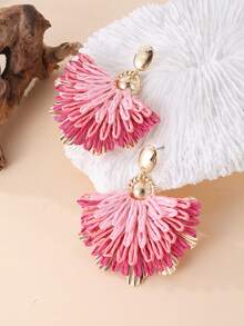 1 Paar handgefertigte Ohrringe mit Gradienten-Farbverlauf in Pfauenschwanz-Blumenform, einzigartiges Design, geeignet für Partys, Urlaub und den täglichen Gebrauch - Heißes Pink - Übersicht 5