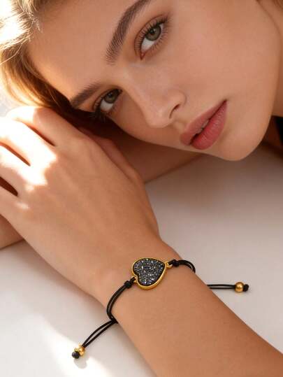 2pcs/Set Trending Crystal Cluster Resin Heart Shaped Wax Rope Bracelet, Friendship Braided Bracelet, Valentine's Day Gift