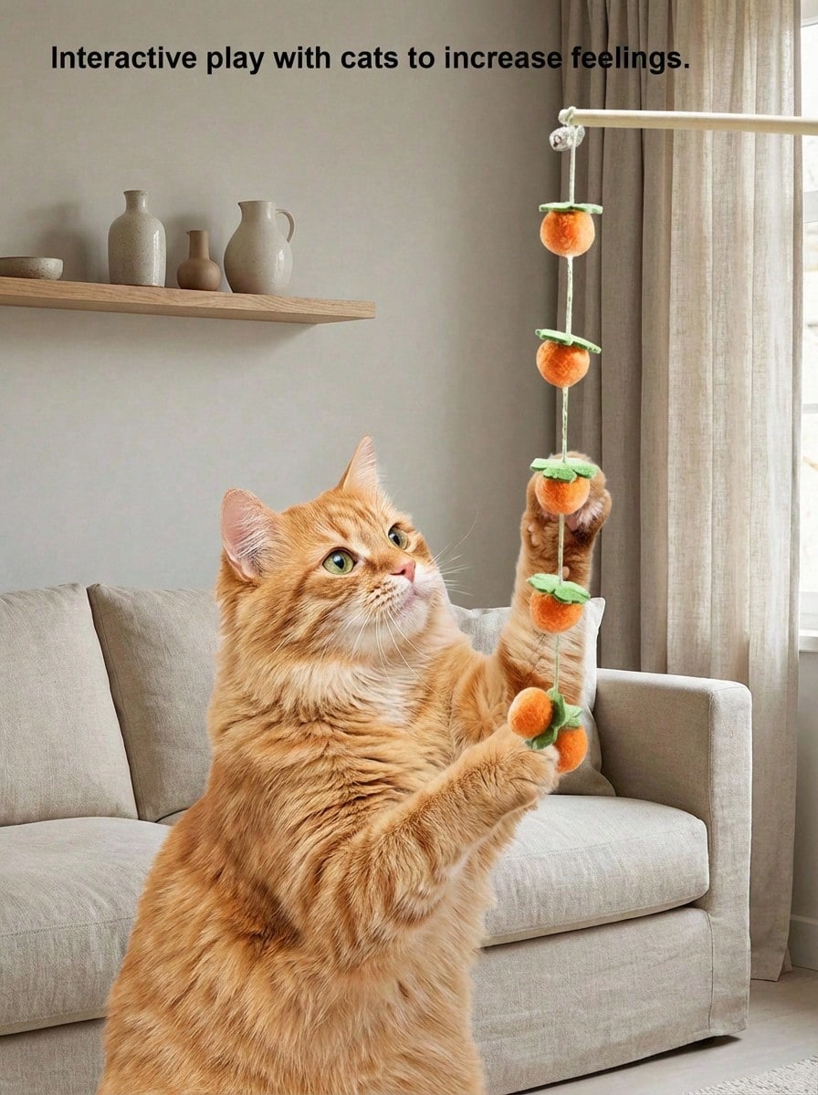 PETSIN 丰盛番茄逗猫棒，毛毡铃铛柿子猫玩具，宠物玩具