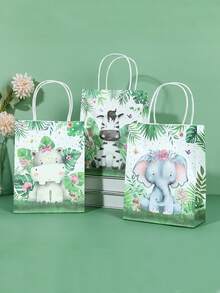 6pcs Jungle Animal Theme Paper Gift Bags, Cartoon Animal Theme Party Favor Bags, Baby Shower Decor Gift Bags, Small Kraft Paper Bags, Paper Tote Bags, Birthday Party Decor, Jungle Theme Baby Shower Supplies, Gender Reveal Decor, Holiday Gift Packaging Bags, Tote Bags, Shopping Bags, Jungle Decor, Baby Shower Gifts - Jungle Animals - View 4