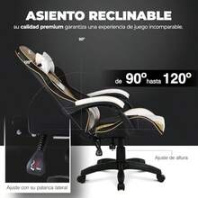 Silla Gamer PlayFever Delta Luz RGB Escritorio Ergonómica Reclinable y Ajustable Soporte Lumbar y Espalda Estilo y Funcionalidad Dorado - Dorado - Ver 6