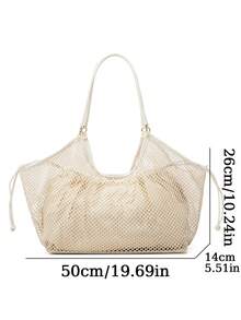Large Capacity Women's Beach Bag, Hollow Mesh Beach Tote Bag, Outdoor Travel Vacation Storage Bag, Summer ,Holiday - White - View 2
