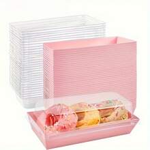 20/40PC One-Time Plastic Party Boxes With Transparent Lids, Pink Bread Boxes, Cookie Boxes And Small Snack Boxes. Suitable For Pastries, Sandwiches, Cupcakes, Strawberry Desserts, Christmas And Birthday Occasions. The Dessert Containers Are Suitable For Party Gifts, Birthday Party Snacks, Wedding Gifts, And Baby Shower Displays. - 粉色 - 查看 1