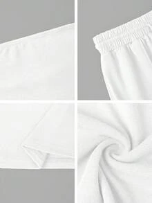 Vaiaye 两件套秋季套装，修身性感露肩短款上衣和弹力纯色修身瑜伽抹胸上衣，春夏裤装套装（白色） - 白色 - 查看 11