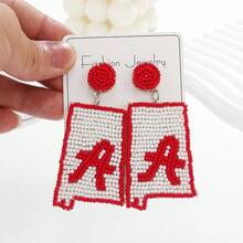 1 Pair Letter A Rice Bead Pearl Earrings - Creative Hand-Sewn Beaded Earrings, Red And White Earrings For Back-To-School Season And Grading Letter A Earrings - Multicolor - View 4