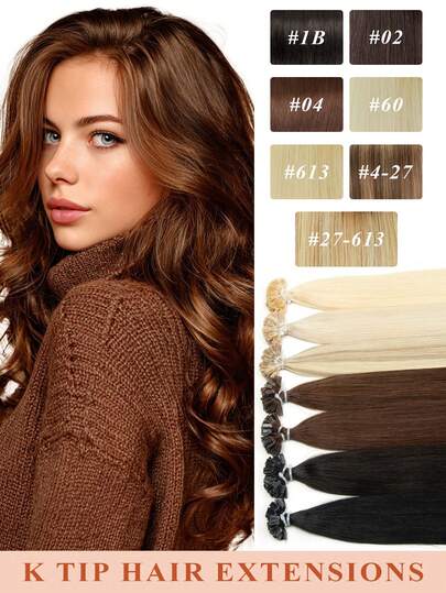 K Tip Hair Extensions Human Hair Extensions 12-22Inch Real Human Hair Straight Hair Extensions Natural Color V Tip Hair Extensions Silky Human Hair Extensions Add Volume Elegant For Women Suitable For Party & Wedding