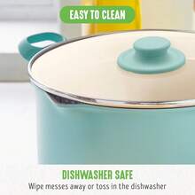 6QT Nonstick Stockpot With Straining Lid, Soft Grip, Ceramic, Pour Spout, Multipurpose CooFKing Pot, Sauces & Soups, Milk Pan, Stay-Cool Handles, Dishwasher & Oven, Turquoise - Turquoise - 查看 10