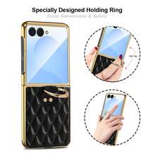 ALuoQ Fashion Quilted Leather (Non-Animal) Electroplated Ring Holder Phone Case, With Camera Protection, Compatible With Samsung Z Flip 3 4 5 6 7 Foldable Screen Protective Case - Blue - View 7