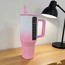 HYDROJUGs 32oz Gift-Ready Artisanal Ombre Pink-To-White Stainless Steel Insulated Tumbler, Curated Travel Mug & Water Bottle With Matching Ergonomic Handle, Reusable Straw & Spill-Resistant Slide Lid, Ideal For Daily Commute, School, Library Study Sessions & Hiking Trails, Perfect Christmas & Halloween Gift For Family, Friends & Soft Style Enthusiasts - 32oz漸層粉 - 查看 1