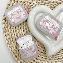 极简蝴蝶结设计耳机保护套，透明清爽耳机套，耳机防摔壳，兼容苹果蓝牙耳机保护套 - 無色 - 查看 1