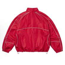 Supreme Reflective Piping Tracksuit Pullover  And Trackpants | Unisex 2-Piece Reflective Piping Tracksuit Set Half-Zip Pullover Hooded Jacket And Matching Track Pants Lightweight Windbreaker Techwear Outfit Reflective Stripe Sportswear Set | For Men And Women Streetwear Fashion Available In Black, Blue And Red - Red Jacket - 查看 2