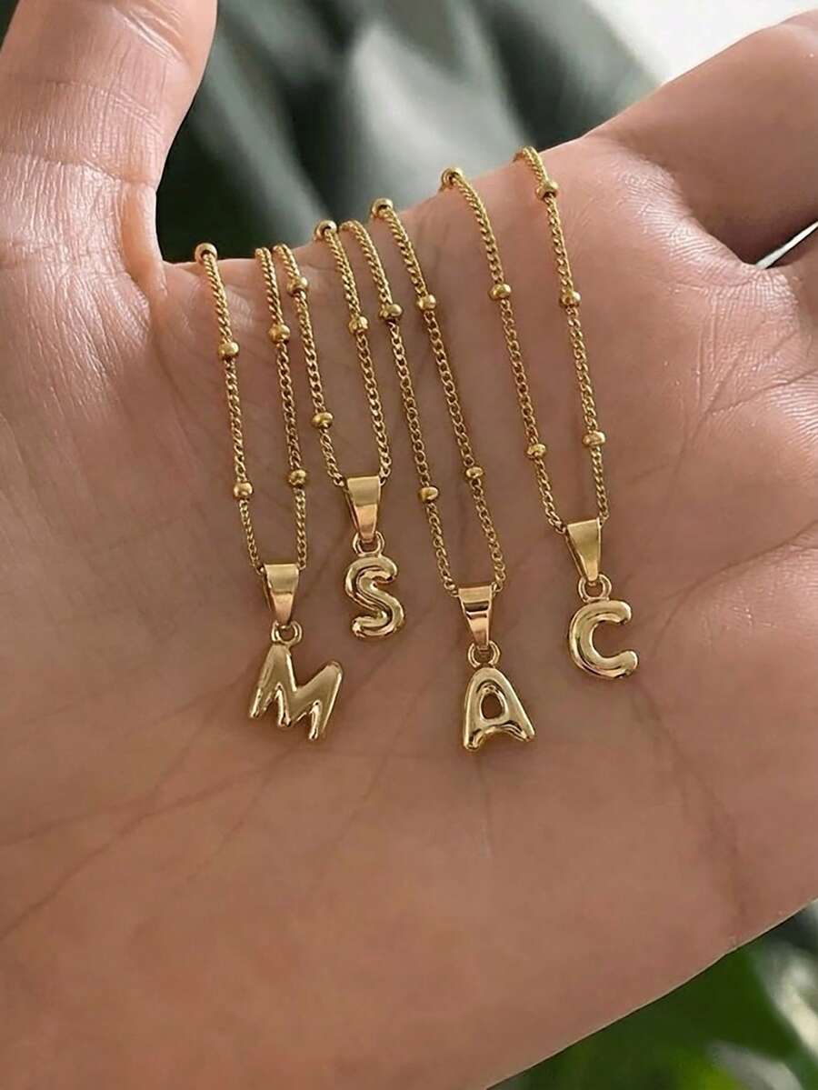 1件简约时尚创意Y2K风格26个英文字母金色不锈钢项链,适合女士日常休闲佩戴,个性化锁骨项链,适合作为圣诞节、情人节、母亲节等节日礼物,精致礼品 - 金黃色 - 查看 1