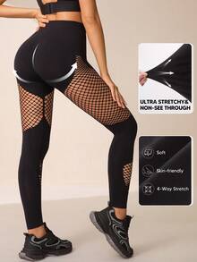 Women's Mesh Patchwork Shaping Leggings - Black - View 2