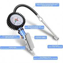 Manómetro Inflador De Neumáticos, 0-12 Bar, Pistola De Presión De Neumáticos Autoblocante Con Manómetro, Pistola Inflador Neumáticos Digital 0-12 Bares Con Conector - Azul - Ver 6