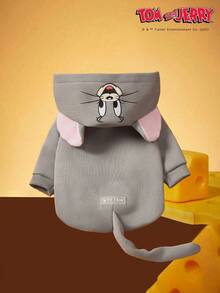 TOM & JERRY X PETSIN 1件大耳朵老鼠印花宠物连帽衫，灰色加厚保暖秋冬宠物服装 - 灰色 - 查看 2