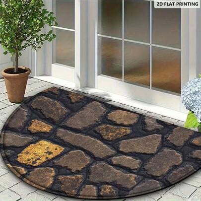 1 件半圆形地毯，石纹印花门垫，脚感柔软，适用于客厅、卧室、厨房、走廊、书房、餐厅、浴室