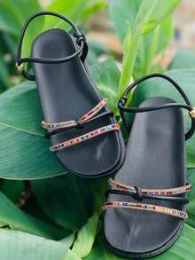 Sandália Birken Papete com Tiras de Strass Colorido em ABS - Branco - Visão 3