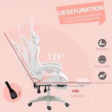 Ergonomic Gaming Chair With Lumbar Support, Footrest, Bunny Ear Armrests, Headrest, Adjustable Height And Reclining Function - Pink - Multicolor - View 5