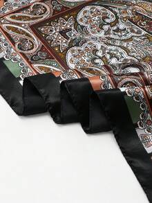 Pañuelo cuadrado de verano con estampado de leopardo y cadena para mujer, 90 cm, versátil para uso diario. - Negro - Ver 4