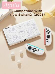 Ayotu 适用于 2/Switch NS/Switch OLED 的线条艺术日月星辰图案保护壳,新一代 TPU 软壳,通用游戏手柄保护套,Switch 手柄保护壳,Switch 游戏配件,防摔、防滑、防刮,时尚美观,适合作为秋季浪漫/返校季/情人节/圣诞节/万圣节礼物 - 彩色 - 查看 3