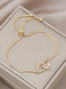 1条优雅迷人的心形闪亮立方氧化锆链手链，适合女性和女孩日常佩戴和生日礼物 - 彩色 - 查看 5