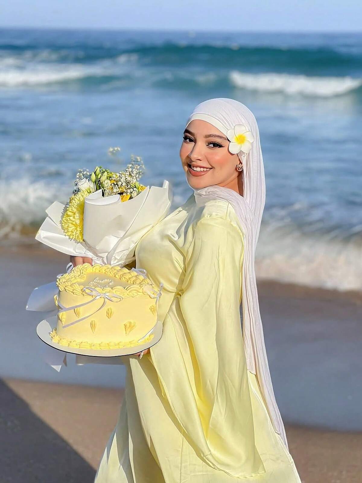 9 pièces Nouveau set hijab + bonnet + épingles pour femmes grande taille, foulards souples de couleur unie décontractés, boîte cadeau élégante 6