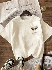 Women Casual Round Neck Short Sleeve T-Shirt With "Espresso Martini Coffee Club" Graphic, Summer - Light Apricot - View 2