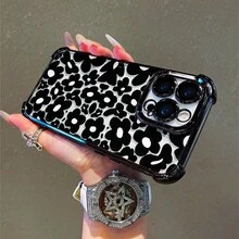 1 Stück, schwarzes Blumenmuster, einfaches, stilvolles, quadratisches Handyhülle für iPhone 11/12/13/14/15/17/Air/Pro/Plus/Pro Max und Galaxy S22/S223/S84/S25/Ultra/FE/EDGE. Geeignet als Geschenk für Freunde oder Valentinstagsgeschenke. - Verschiedenfarbig - Übersicht 2