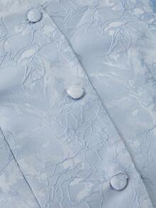 Amyenjoylife 现代菲律宾风优雅提花短袖衬衫，夏季 - 藍色 - 查看 7