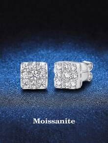 BLOVEMEE 2pcs Luxury Versatile 925 Sterling Silver 1.8mm Moissanite 1 Carat Square Stud Earrings, Suitable For Women's Daily Wear, Party, Holiday, Valentine's Day, Christmas, Birthday, New Year Gift - EH0046M - View 5