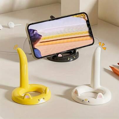 Cartoon Phone Stand - Adjustable Position, Portable Desktop Holder | Cute Design, Compatible With Most Smartphones | Multifunctional, Suitable For Watching Videos/Live Streaming/Video Calls (Yellow/White/Black Available), Perfect For Holidays