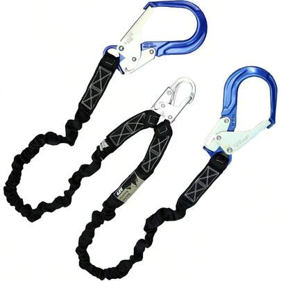 6FT Double Leg Internal Shock Absorbing Safety Fall Lanyard With Dual Aluminum Rebar Steel Snap Hook Heavy - Duty Webbing OSHA ANSI Rated Aluminum