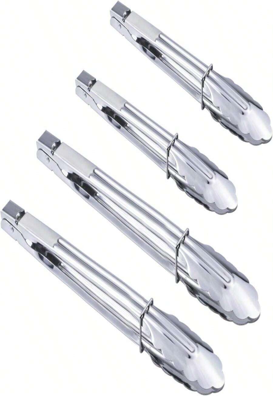 HINMAY Stainless Steel Utility Food Tongs Set Kitchen Metal Tongs For Cooking Grilling Barbecue BBQ And Serving Salad (9 12 Inch 4 Pieces) - MàuD - Xem 1