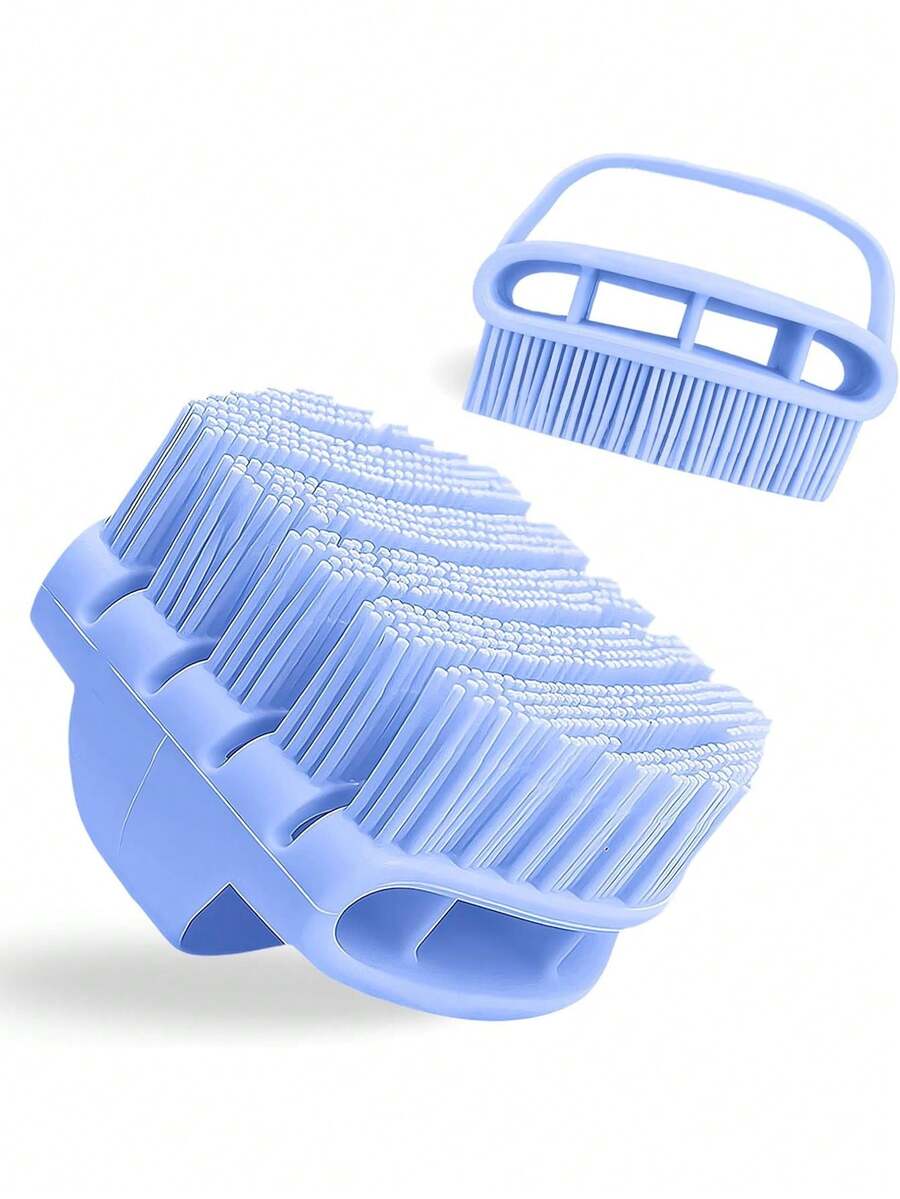 Silicone Body Cleansing Brush With Handle - Unisex Exfoliating Shower Brush, Travel-Friendly And Quick-Drying, Soft Silicone Loofah Replacement For All Skin Types (Blue) - 1pc Blue - View 1