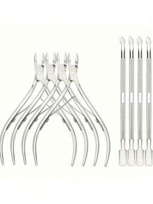 1/8件套专业美甲工具套装 - 双弹簧指甲钳和修甲工具 - 适用于家庭/SPA/沙龙美甲和足疗护理（银色） - 銀色 - 查看 11