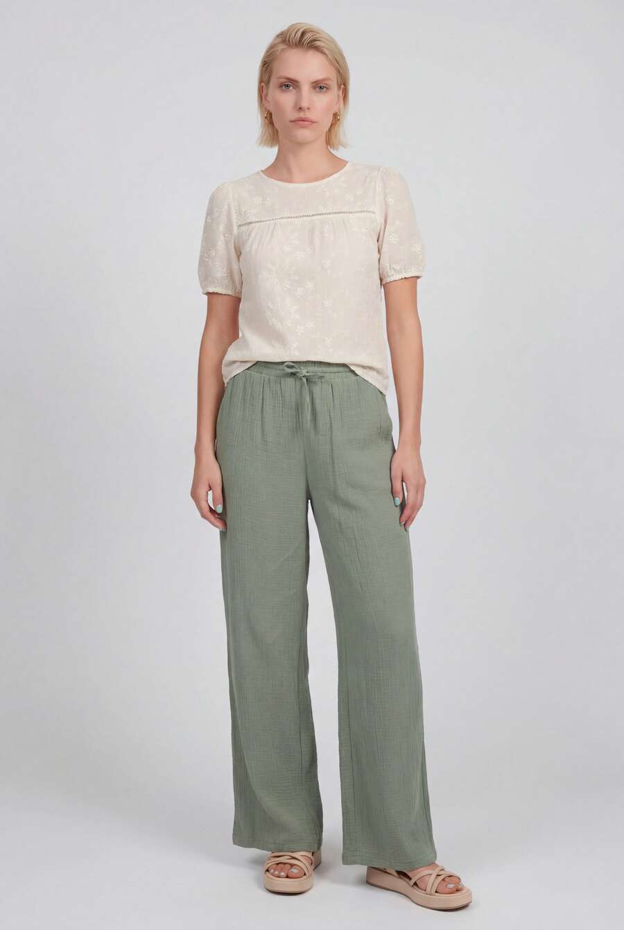 Naf Naf Khaki Flowing Trousers Pantalons Khaki Fabric - Khaki - View 1