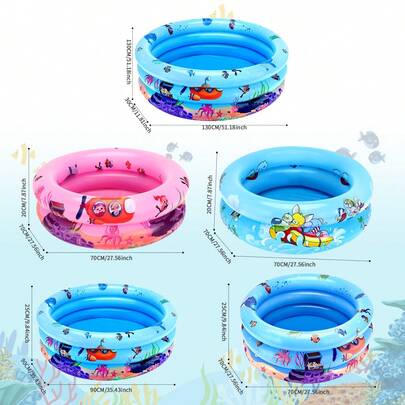 1 pieza Piscina inflable con diseño de mundo oceánico de dibujos animados, piscina redonda de 3 capas, para uso en exteriores/interiores, patio trasero, jardín, juego de agua para niños, niñas, familia, playa, interacción entre padres e hijos, fiestas, diversión acuática para niños, pesca, piscina de pelotas, piscinas de varios tamaños, piscina de playa, para que los niños disfruten del verano, juguetes de natación, juegos de bebés, juegos infantiles