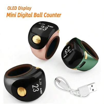 Contador de rodillo de pulgar con pantalla OLED y carga USB-C, anillo ajustable de 18 mm, 20 mm, 22 mm, silencioso, contador hasta 99999