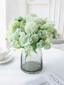 1/80pcs Silk Chrysanthemum Flowers, Hydrangea, Artificial Plants, Home, Restaurant, Living Room, Outdoor Garden Decor, Mother's Day Gift, Birthday Gift, Graduation Gift, Wedding Season, Flower Arrangement, Photography Props, Autumn, Spring, Vase, Flower Wall, Wreath - Green - View 8