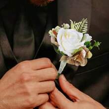 Boutonier de flores de boda blancas para novio rosa para hombre l para padrino decoración de traje de fiesta accesorios para aniversario para novios y hombres blanco-038 - Blanco - Ver 7