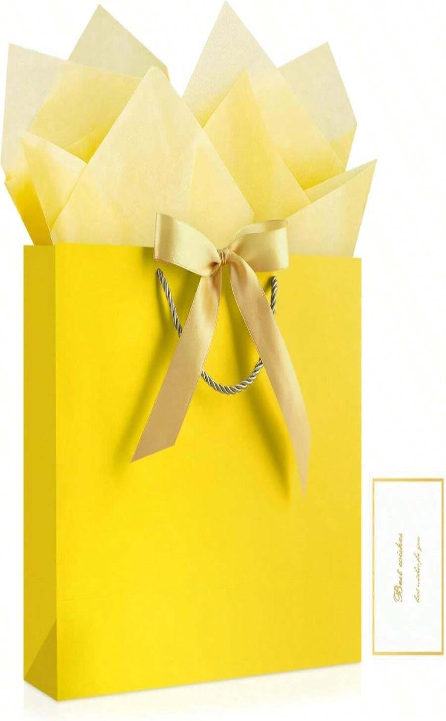 JMANNI Gift Bag, 1PCS Gift Bags Large With Ribbon And 1 Greeting Cards 2 Tissue Paper, Portable Paper Gift Bag With Handles, Birthday Gift Bags,Present Bags For Wedding Party Mothers Day - Màu sắcX - Xem 1