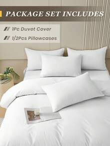 Bộ chăn ga gối 2/3 món, màu trơn, thân thiện với da, kiểu dáng tối giản, mềm mại, thoáng khí, lý tưởng làm quà tặng lễ Phục Sinh, Ngày của Mẹ và các ngày lễ, phù hợp với giường đơn/đôi/cỡ Queen/King - hoàn hảo cho phòng ngủ, phòng khách, ký túc xá, bao gồm 1 vỏ chăn và 1/2 vỏ gối (không bao gồm ruột chăn), có thể giặt máy. - trắng - Xem 2