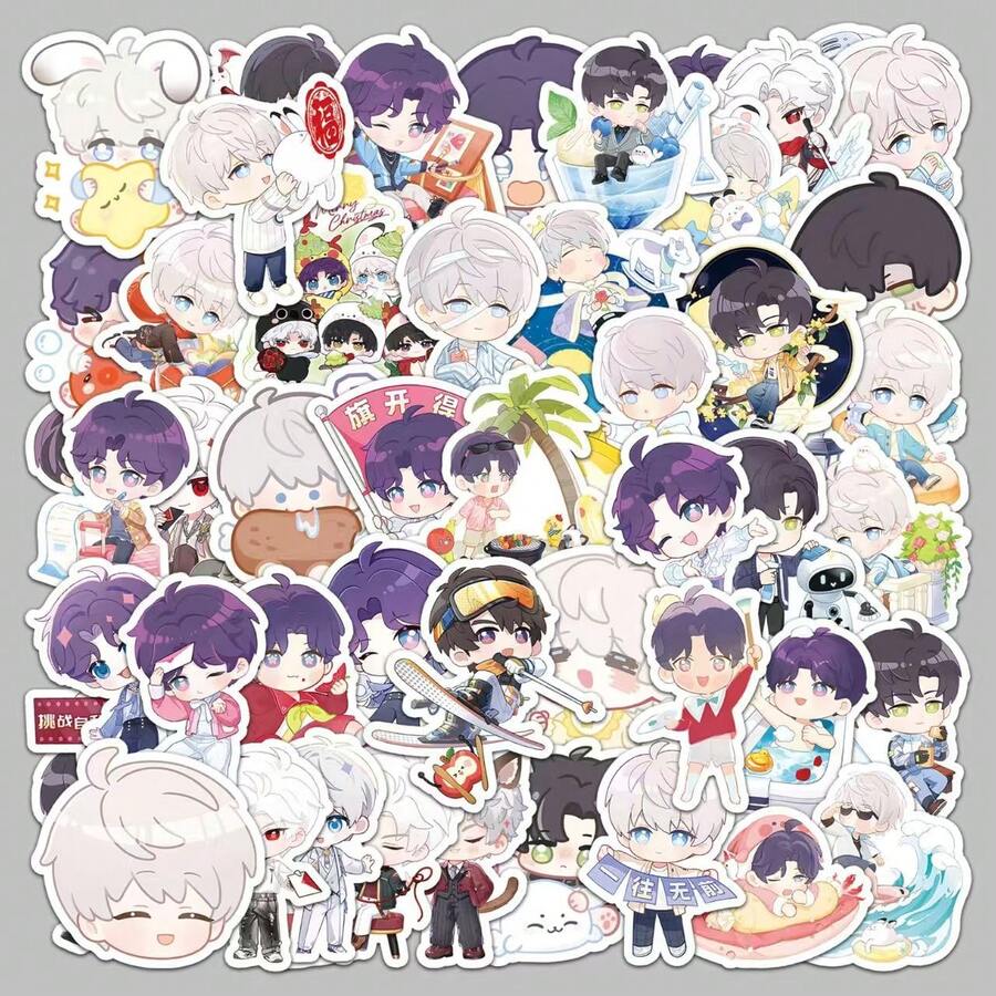 50张全新Q版《爱与深空》游戏角色贴纸,DIY装饰贴纸,可爱壁虎贴纸套装,防水PVC贴纸,包含可爱的斜尾壁虎、活泼的豹纹壁虎、可爱的蛙眼壁虎、迷人的睫毛壁虎等柔和可爱的图案,适用于笔记本、杯子、计划本、爬行动物饲养箱装饰,创意DIY,学生、爬行动物爱好者的个性化商品和趣味礼物。 - 彩色 - 查看 1