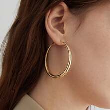 1 Pair Elegant Hoop Earrings Simple Fashion Large Circle Hoops For Women,Valentine's Day,Mardi Gras,Valentine's Day,Summer Accessories,Wedding Items - 金的 - 查看 2